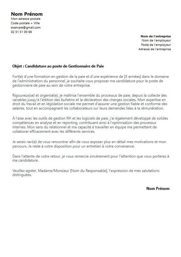 lettre de motivation gestionnaire de paie