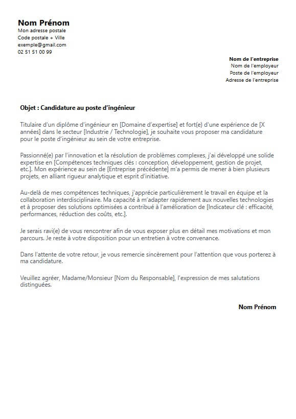 lettre de motivation ingenieur