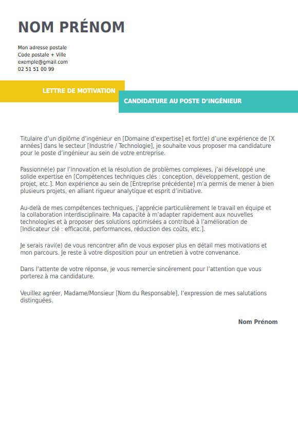 lettre de motivation pour ingenieur