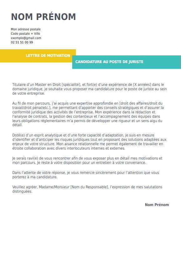 lettre de motivation pour juriste