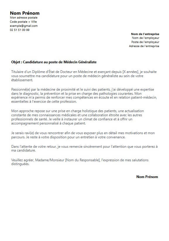 lettre de motivation médecin généraliste