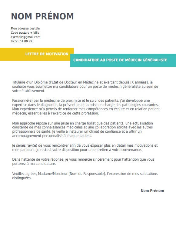 lettre de motivation pour médecin généraliste