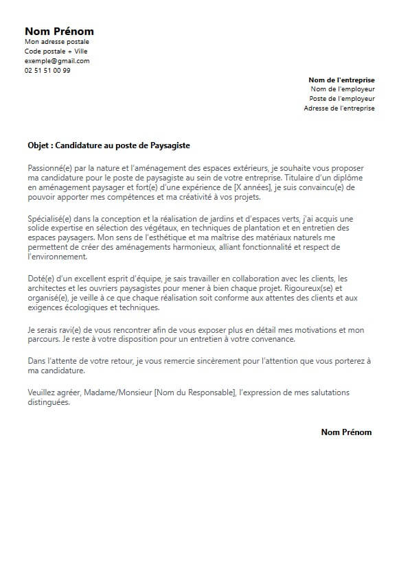 lettre de motivation paysagiste