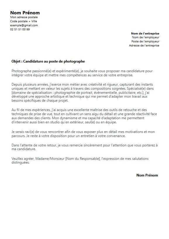 lettre de motivation photographe