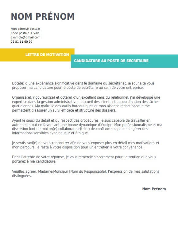 lettre de motivation pour secrétaire