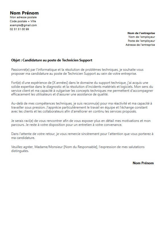 lettre de motivation technicien support