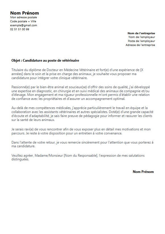 lettre de motivation vétérinaire