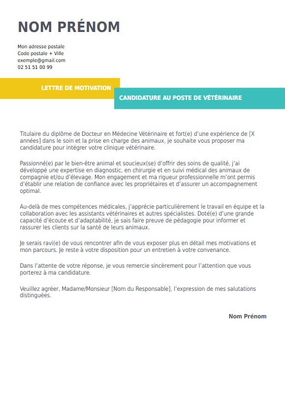lettre de motivation pour vétérinaire