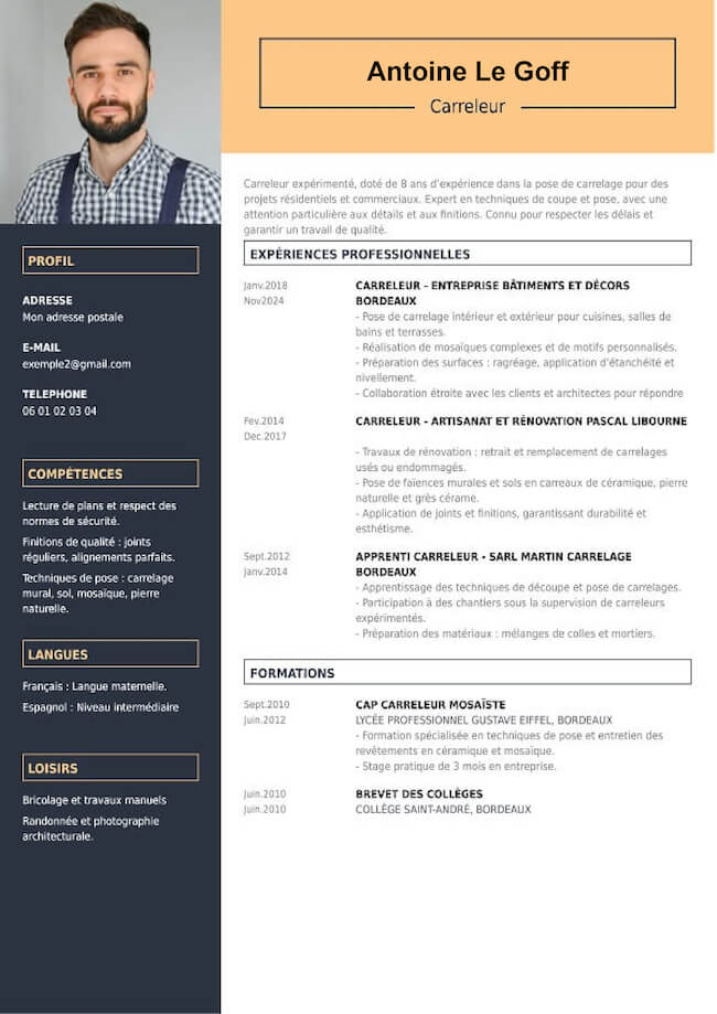CV généré par un carreleur à Bordeaux
