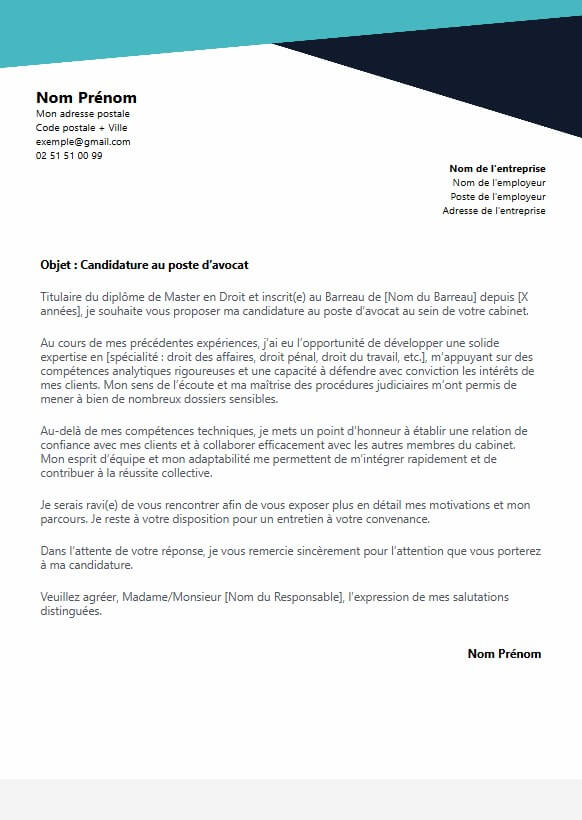 template lettre de motivation avocat