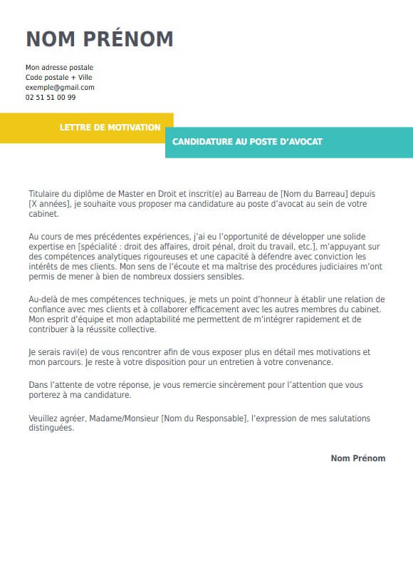 lettre de motivation pour avocat