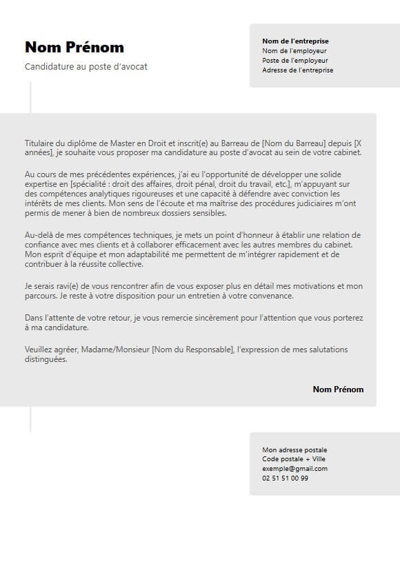 template de lettre de motivation moderne de avocat