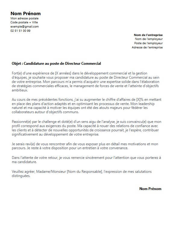 lettre de motivation directeur commercial