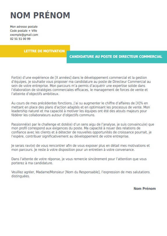 lettre de motivation pour directeur commercial