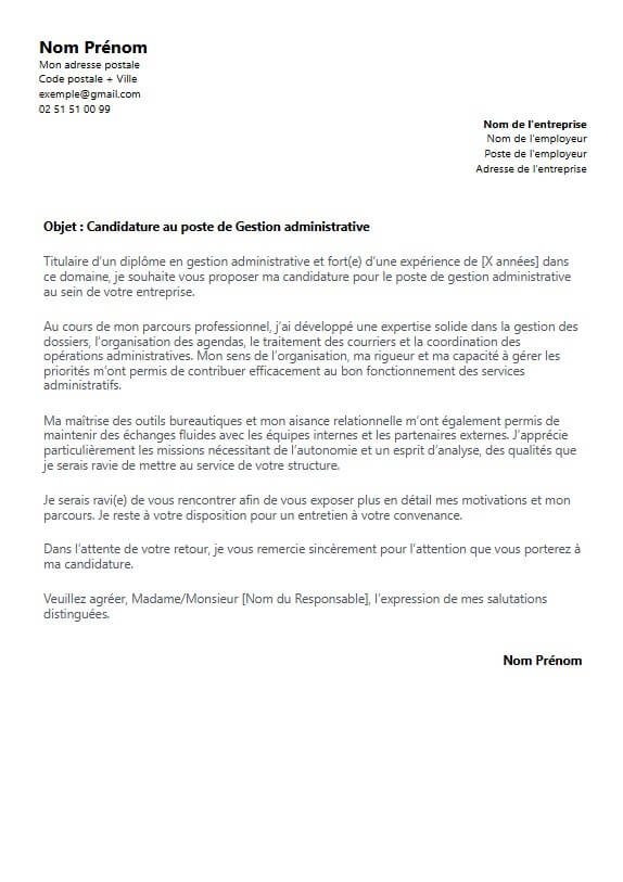 lettre de motivation Gestion administrative