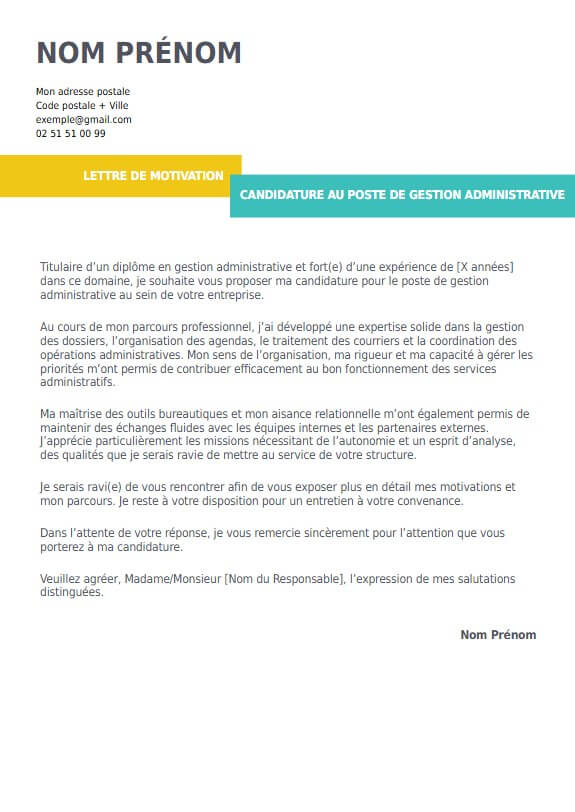 lettre de motivation pour Gestion administrative