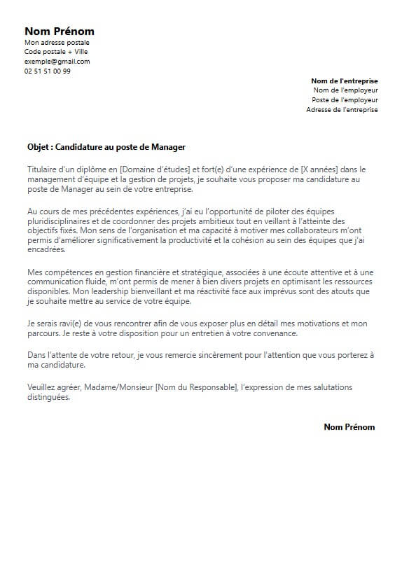 lettre de motivation manager