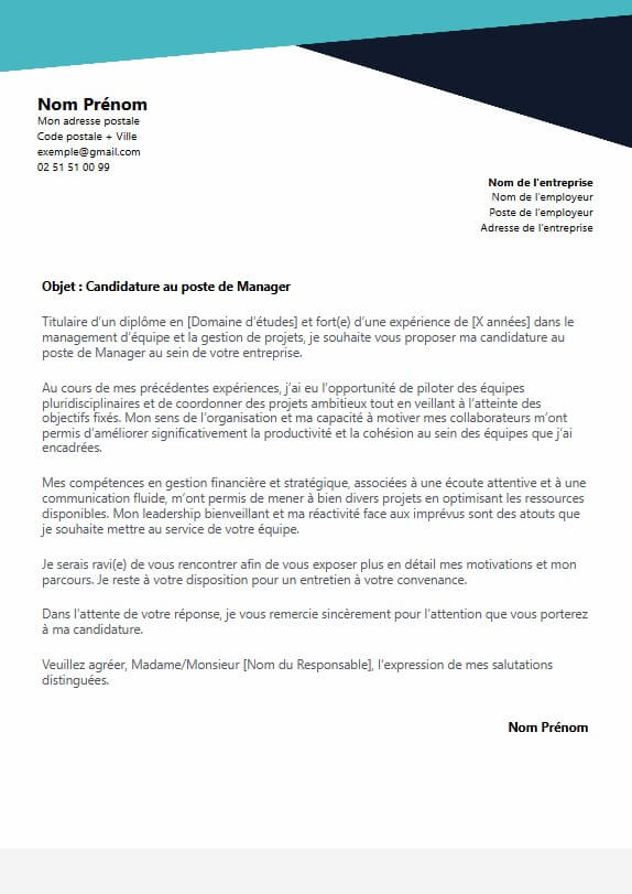 template lettre de motivation manager