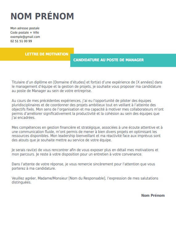 lettre de motivation pour manager