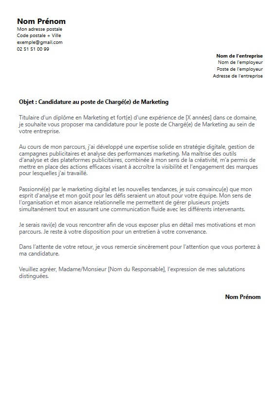 lettre de motivation marketing
