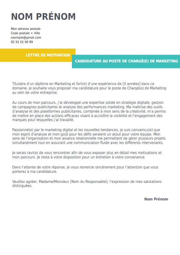 lettre de motivation pour marketing