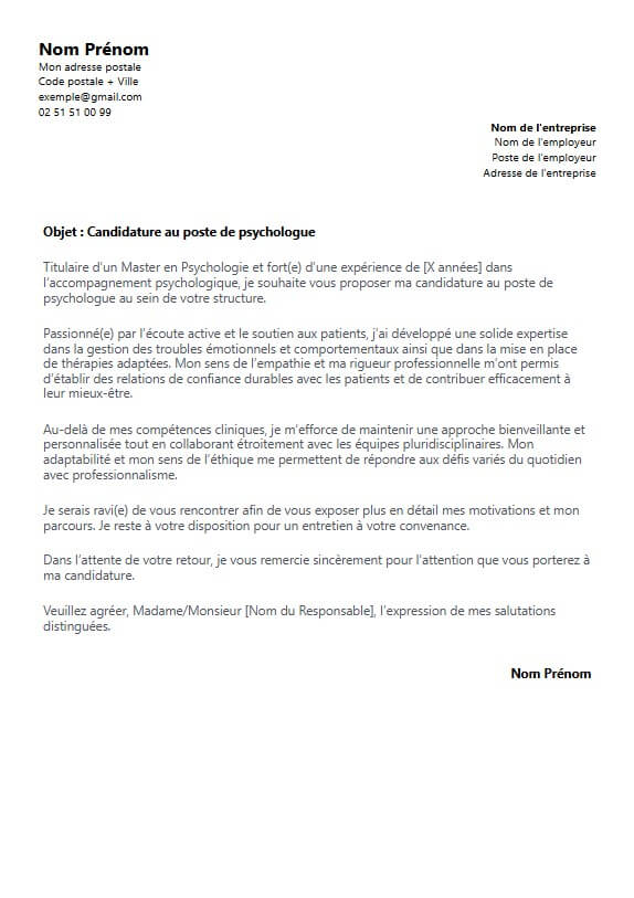 lettre de motivation psychologue