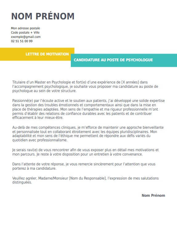lettre de motivation pour psychologue