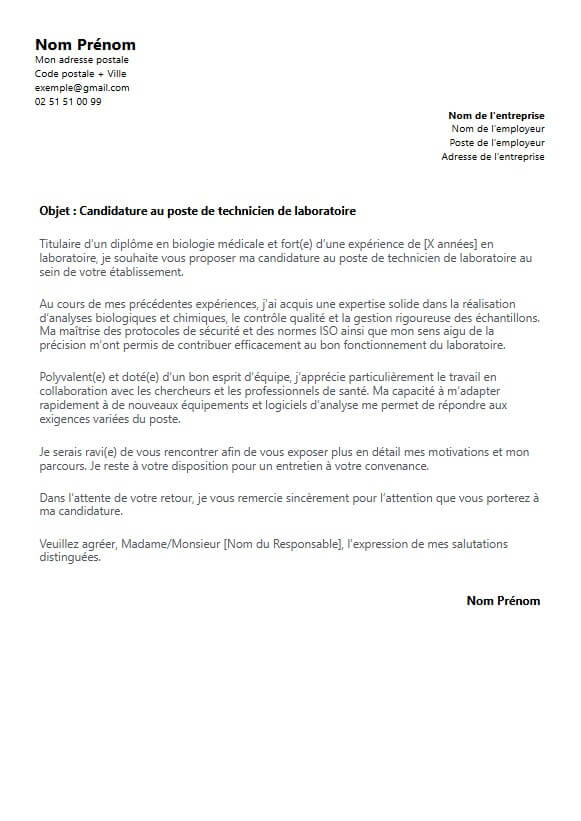 lettre de motivation technicien laboratoire