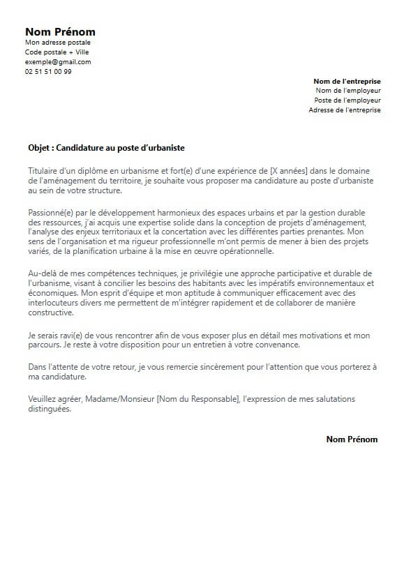 lettre de motivation urbaniste