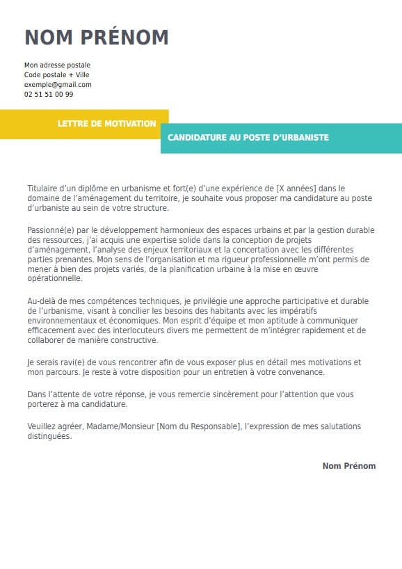lettre de motivation pour urbaniste