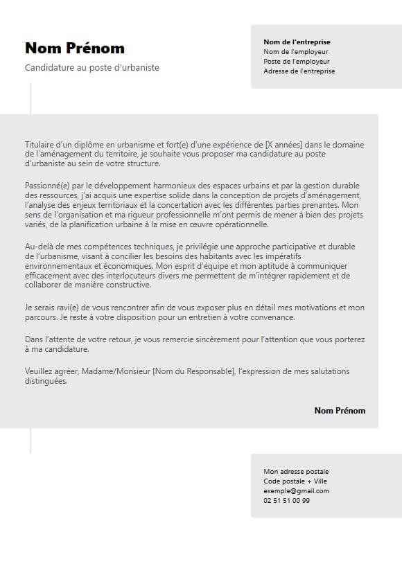 template de lettre de motivation moderne de urbaniste