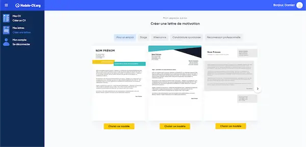 choix du modele de la lettre de motivation