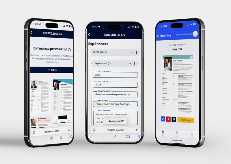 screen creation d'un CV sur le téléphone