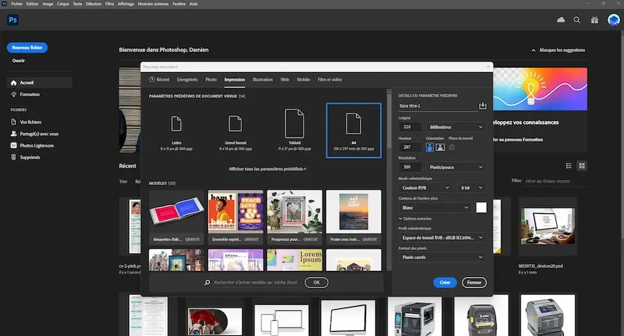 création du document sur Photoshop