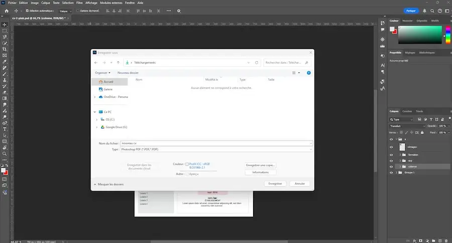 export du CV en pdf