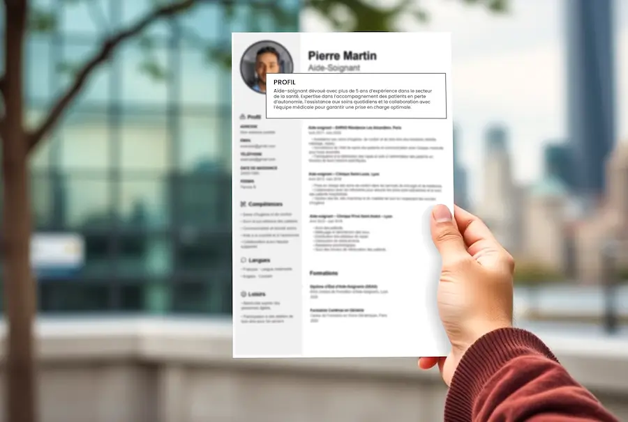 CV d'un homme avec la section profil