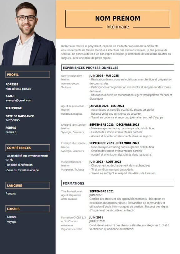 modele de CV moderne pour intérimaire