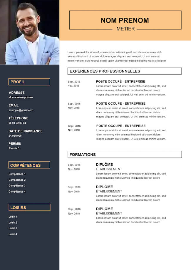 exemple Curriculum Vitae design orange