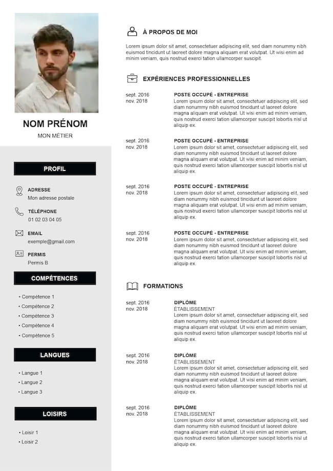 Modele de CV simple gris clair
