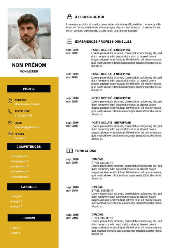 modele de CV moderne jaune