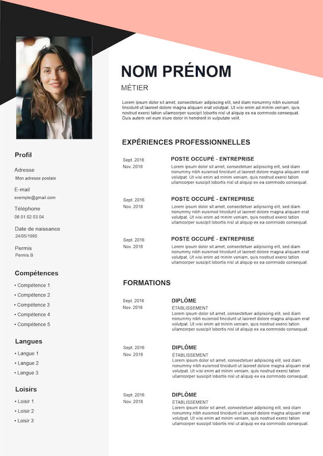 Modèle CV rose à remplir