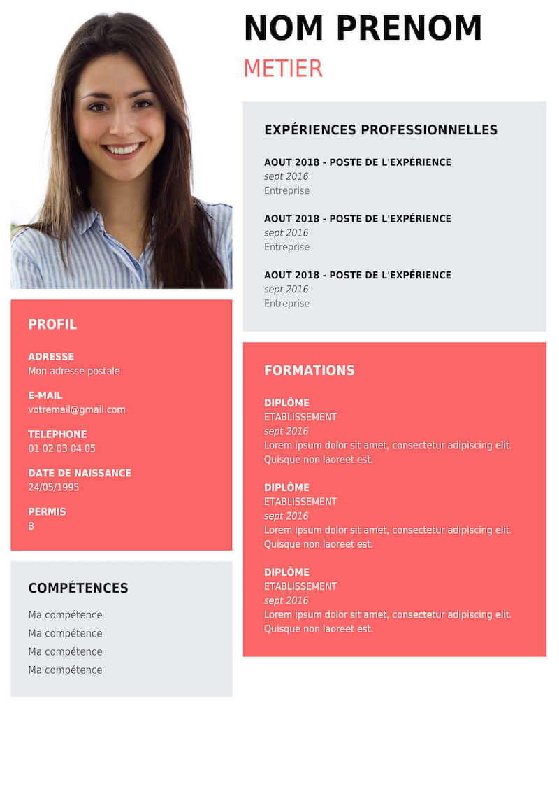 cv à remplir de couleur rouge