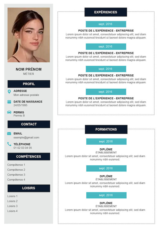 Modèle CV vert à remplir
