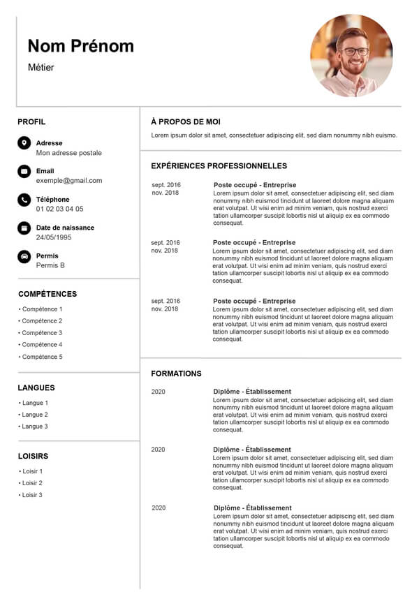 exemple cv neutre avec photo
