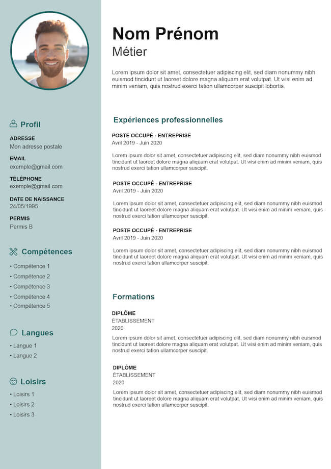Exemple Curriculum Vitae de couleur vert