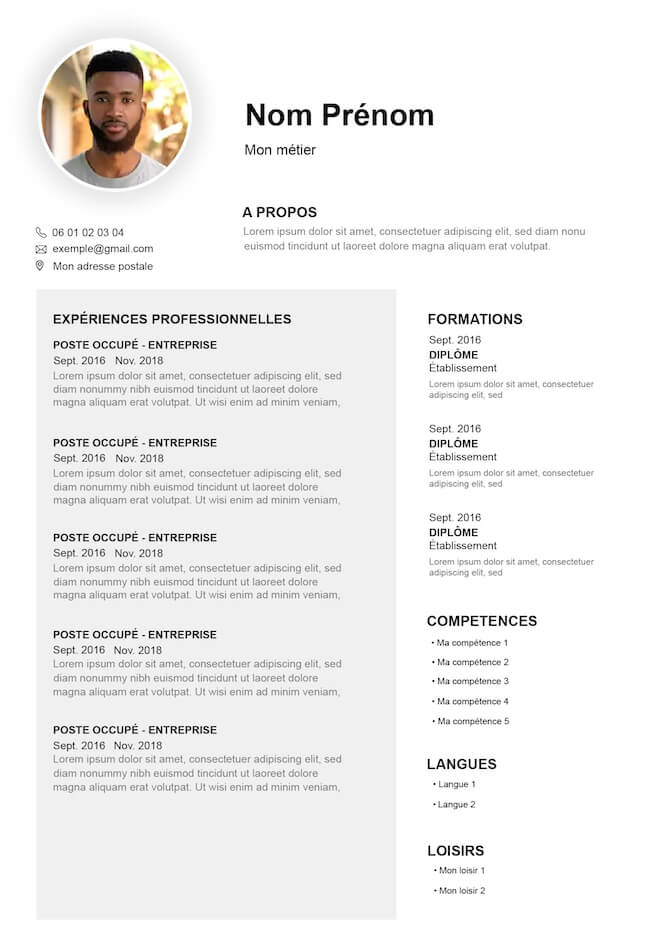 CV gris professionnel