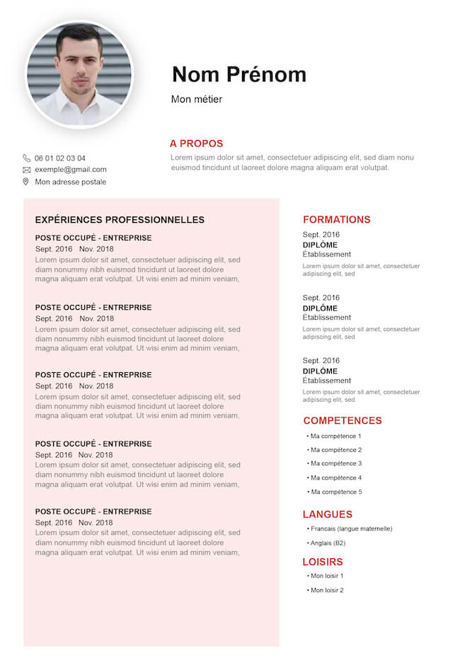exemple cv rose en PDF