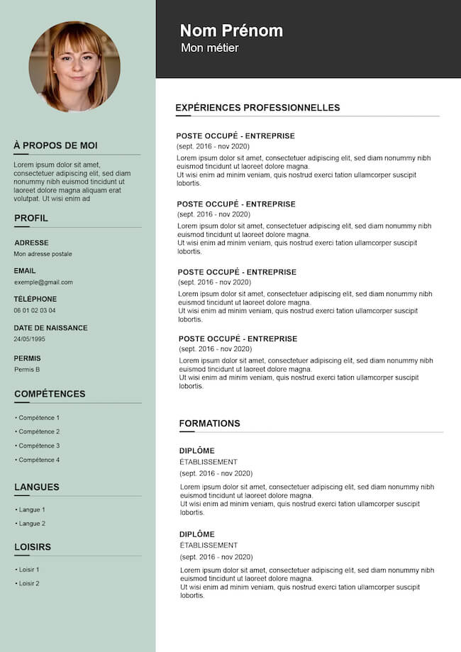 cv moderne pour étudiant vert