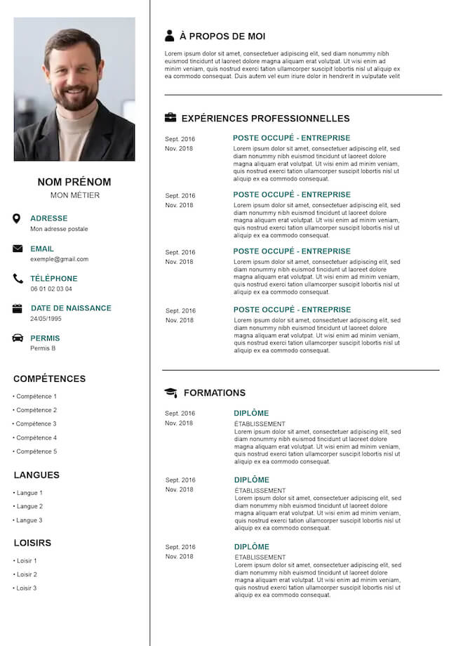 mise en page de CV simple