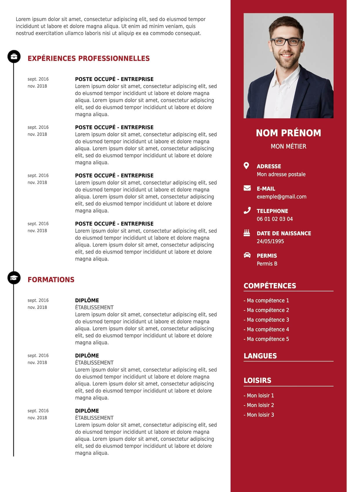 Curriculum Vitae vierge classique à télécharger